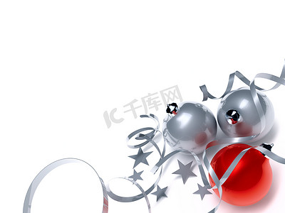 红色和银色的圣诞球和装饰