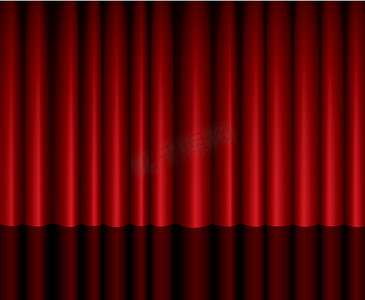 红色背景幕布摄影照片_带反射的封闭式红色剧院幕布背景