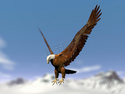 老鹰降落在雪山上 — 3D渲染