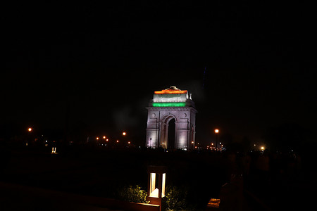 印度门新德里印度漆黑的夜景