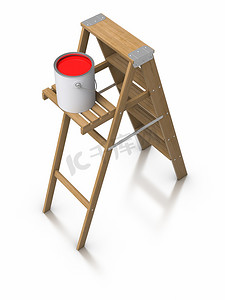 油漆桶摄影照片_梯子和油漆桶