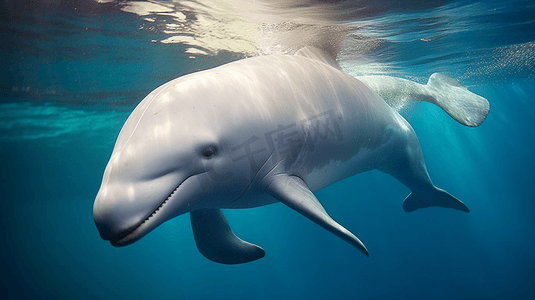 平静的水体上的白鲸