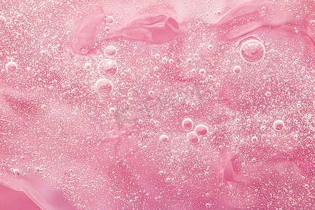 抽象粉红色液体背景、油漆飞溅、漩涡图案和水滴、美容凝胶和化妆品质地、当代魔法艺术和科学作为豪华平面设计