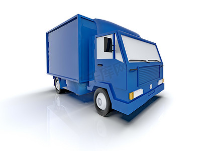 白色背景上的蓝色玩具商业送货卡车