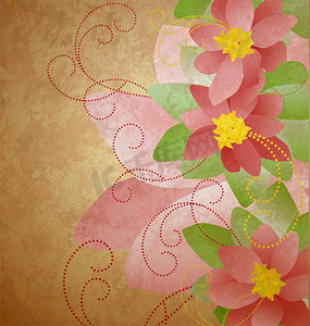 花朵边框设计边框摄影照片_红色花朵边框 grunge 复古老式背景波西米亚风格