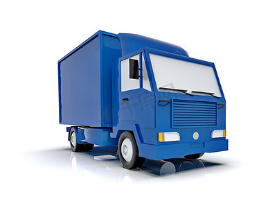 白色背景上的蓝色玩具商业送货卡车