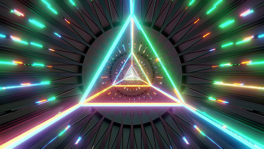 发光三角形抽象线框多色彩色 3d 插图设计，