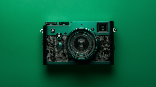 绿色背景的照相机的特写