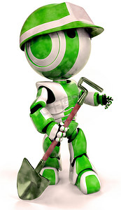 带安全帽的绿色机器人环保工人
