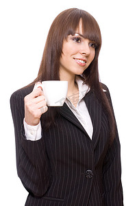 喝杯茶的年轻女人生意