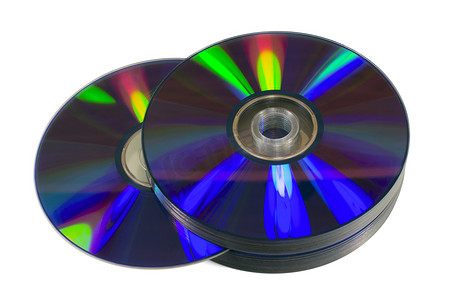 “一堆空白光盘（CD、DVD 或蓝光）隔离在白色”