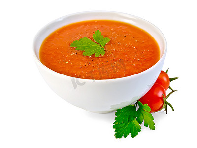 白碗汤番茄配欧芹和西红柿