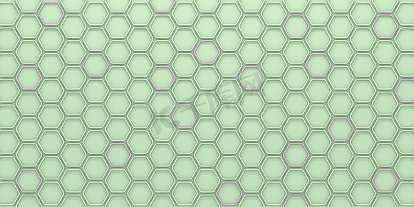 绿色和粉色排列的六边形瓷砖 3D