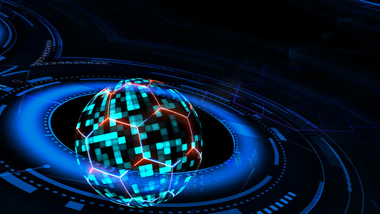 有数字式蓝色球形的量子未来派技术计算机