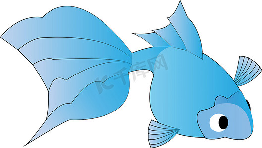 白色背景上一条可爱的蓝色金鱼的插图