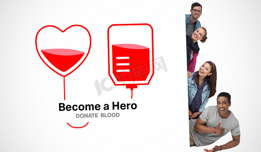 献血光荣摄影照片_广告献血的愉快的朋友