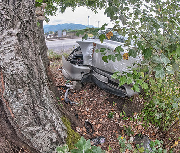 可怕的事故-汽车撞到树