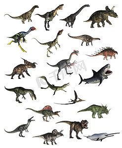 一组恐龙-3D 渲染
