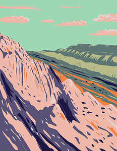 位于犹他州中南部圆顶礁国家公园的 Strike Valley 的水袋褶皱 WPA 海报艺术