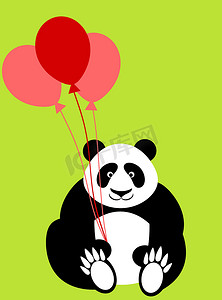 情人节快乐熊猫熊拿着气球