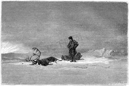1866 年在名为“拉普兰的冬天”的沙龙中绘画，复古 eng