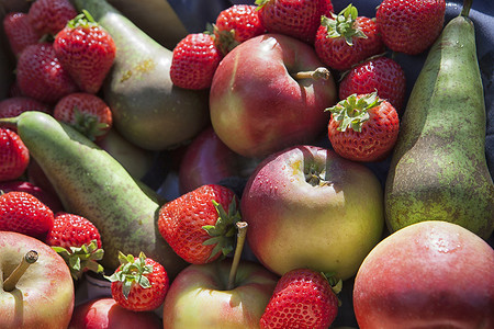 樱桃蓝莓苹果摄影照片_不同水果的集合。