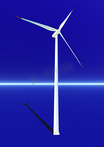 蓝色背景中的风力涡轮机