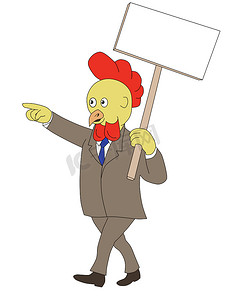 卡通公鸡鸡走标语牌标志