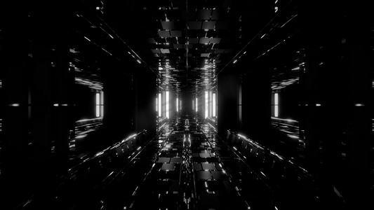散光科幻摄影照片_具有环境砖纹理的未来科幻空间机库隧道走廊 3d 插图背景壁纸