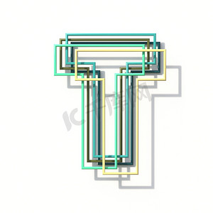 连体字体摄影照片_三色线条字体 Letter T 3D