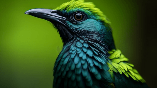 特写摄影中的绿色和黑色小鸟