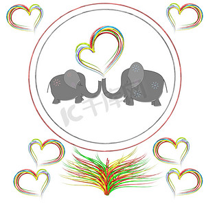 大象情人摄影照片_情人大象在圆形框架中的心