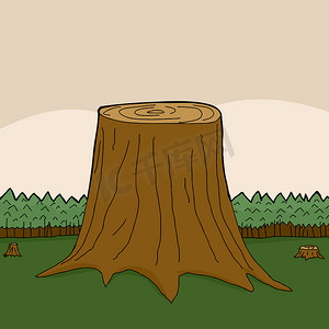 卡通手绘森林摄影照片_砍树干