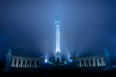 匈牙利布达佩斯英雄广场夜景