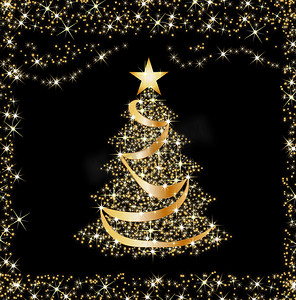 闪闪发光的金色圣诞树