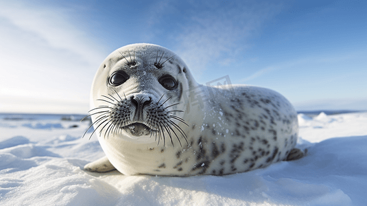 雪地上海豹的特写