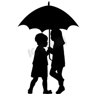伞下的两个小女孩