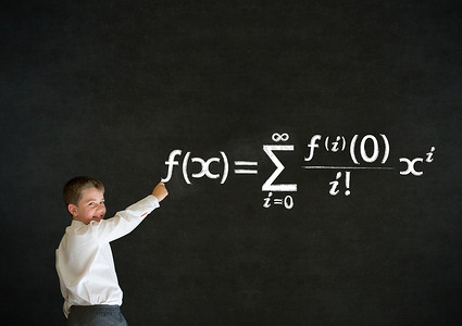 数学孩子摄影照片_用数学方程写男孩商人