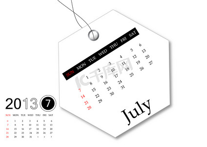 2013 年 7 月日历标签设计