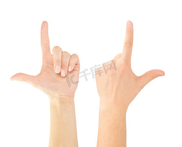 拳头指向摄影照片_手指指向、触摸或按压在白色上隔离。