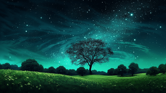 星夜下的绿树
