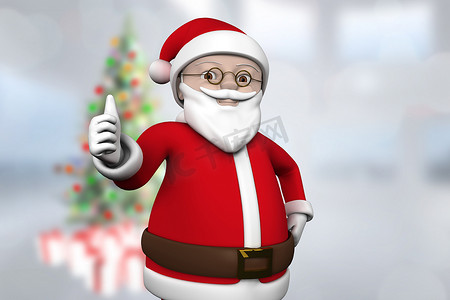 卡通圣诞树礼物摄影照片_可爱卡通圣诞老人的合成形象