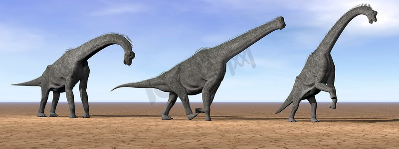 沙漠中的腕龙恐龙 — 3D渲染