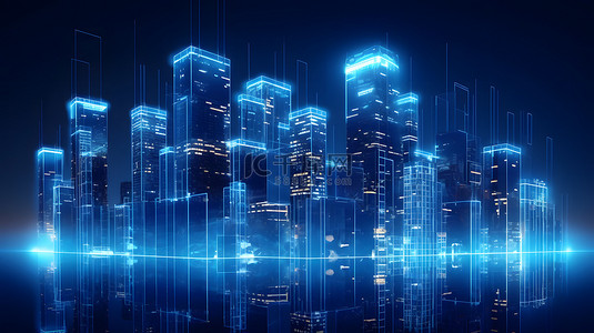 信号科技背景图片_蓝色科技城市建筑背景