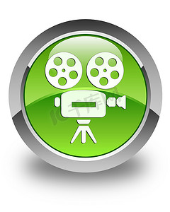 摄影图标摄影照片_摄像机图标有光泽的绿色圆形按钮