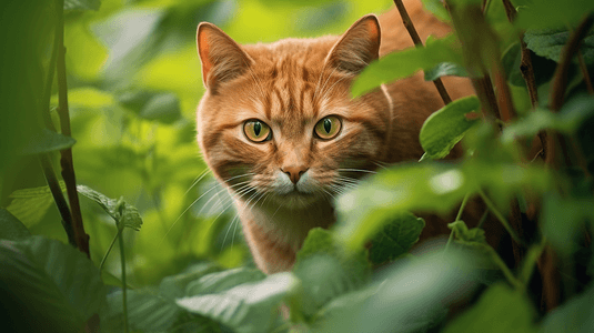 绿叶上的棕猫