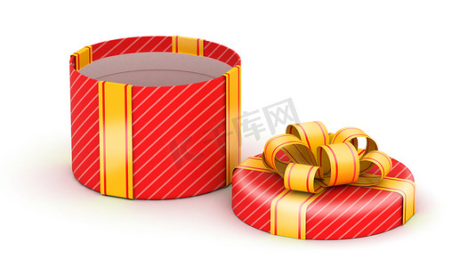 圣诞节打开礼盒摄影照片_打开的红色礼盒