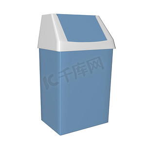 塑料蓝色和白色垃圾桶，3D 插图