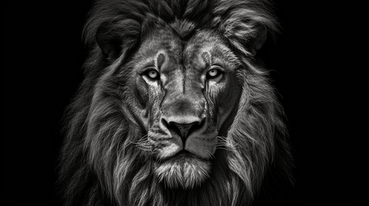 一张狮子的黑白照片
