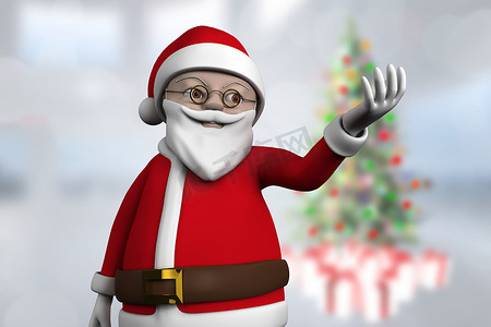 卡通圣诞树礼物摄影照片_可爱卡通圣诞老人的合成形象